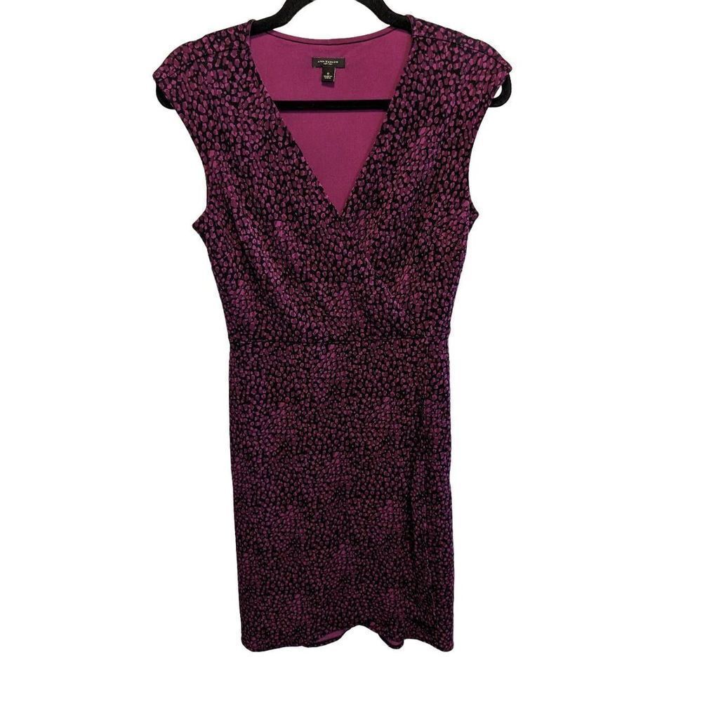 Ann Taylor Factory Purple Black Sleeveless Faux Wrap Travel Dress Women's Size 0
